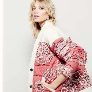 Free People Paisley Poplin Quilted Jacket in Pink XS NWT